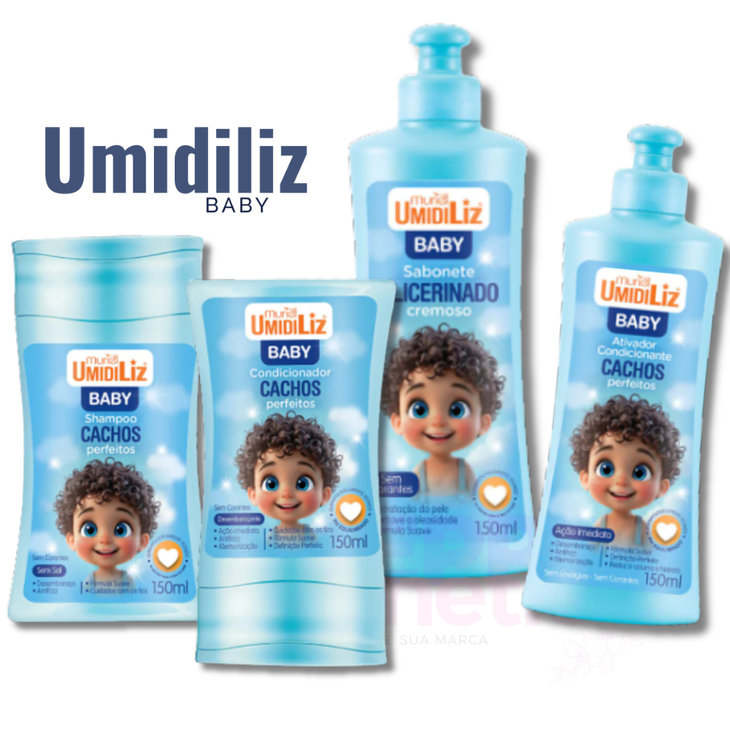 Kit Banho Higiene Umidiliz Baby Muriel AZUL ( SH + COND + SAB LIQ + CR Pente 150ml)