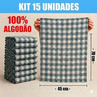 Pano de Chão Xadrez Extra Grande 70x45cm – Kit 15 Unidades para Limpeza da Casa