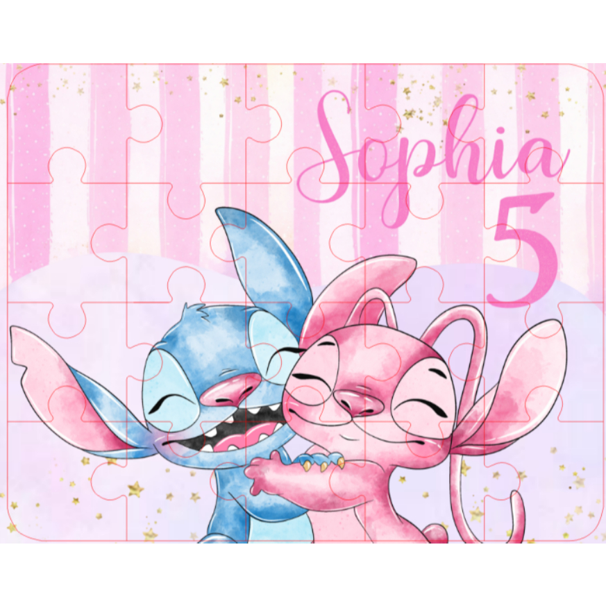 Kit 10/20/30/40 Quebra Cabeça Lembrancinha Personalizada Stitch e Angel