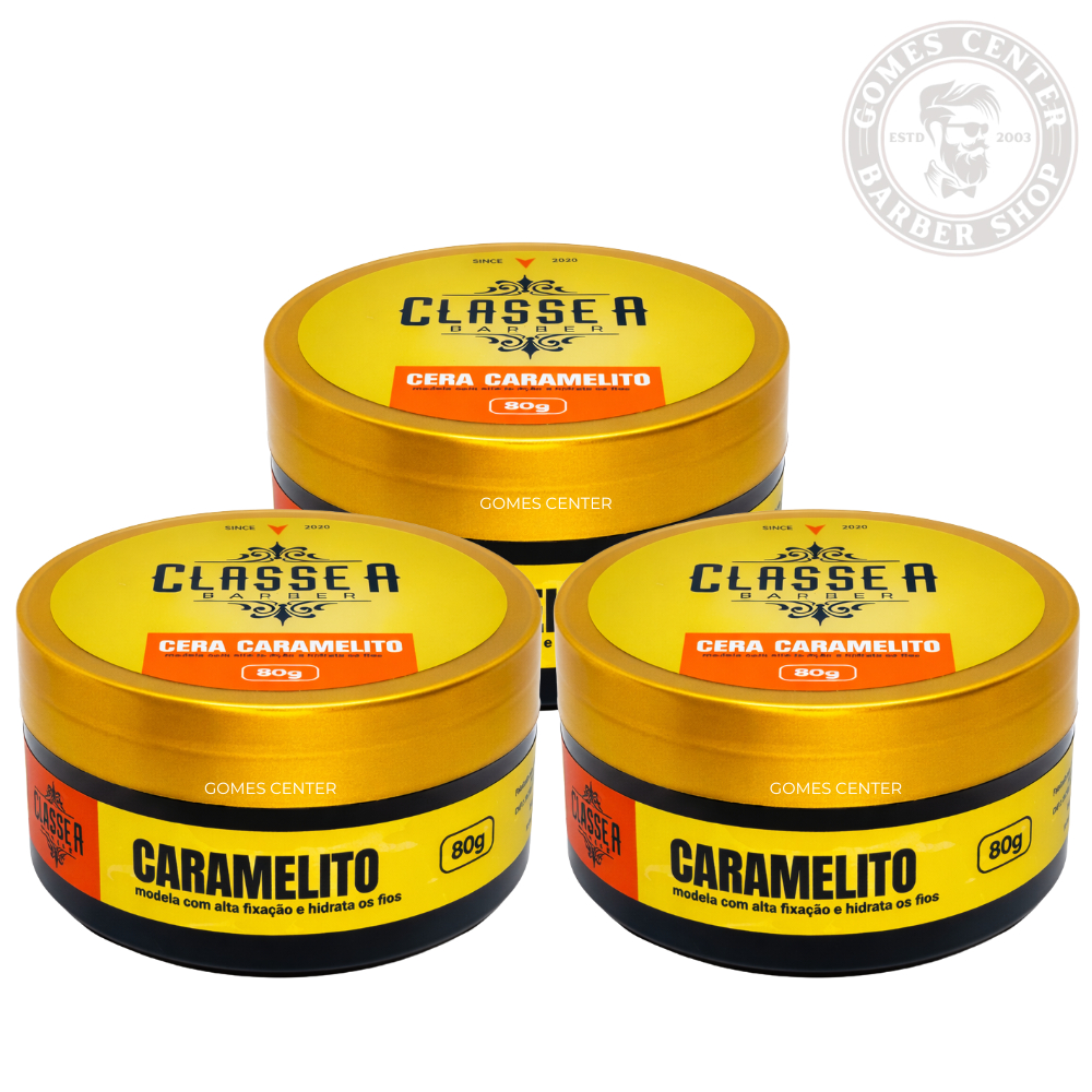 Kit 3 Pomadas Cera Caramelito 80g cada Classe A - Modela Com Alta Fixação e Hidrata os Fios Fox