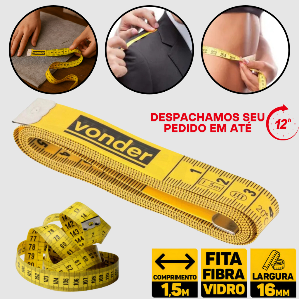 Oferta com até 10 Fitas Métrica Portátil Flexível 1,5m Medir Tamanhos De Cintura, Roupas e Costura