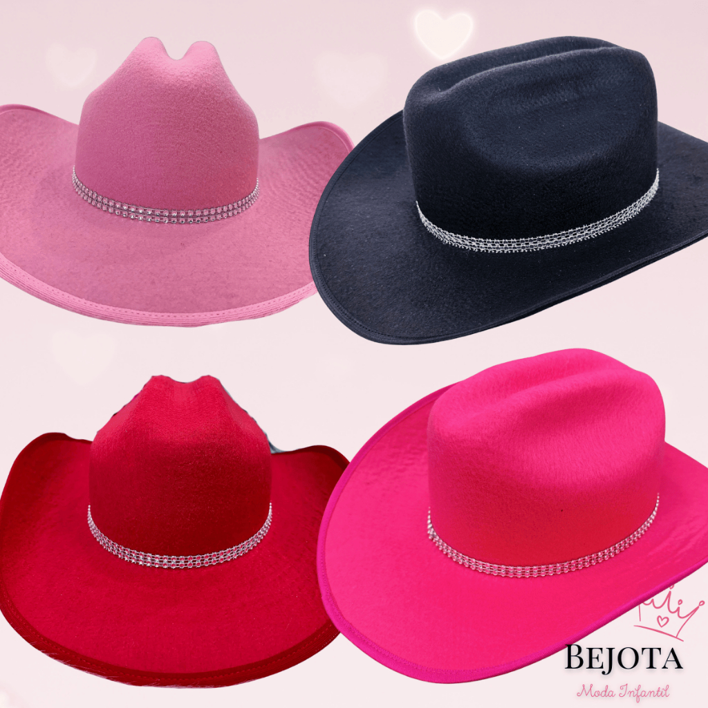 Chapéu Infantil Boiadeira Festa Country Peão Rodeio Luxo Rosa Preto Vermelho Cowboy Cowgirl