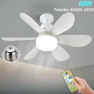 Ventilador de Teto 60W LED Lâmpada Controle Remoto Luminária Economica de Energia 6 lâminas Bivolt em Oferta na Shopee