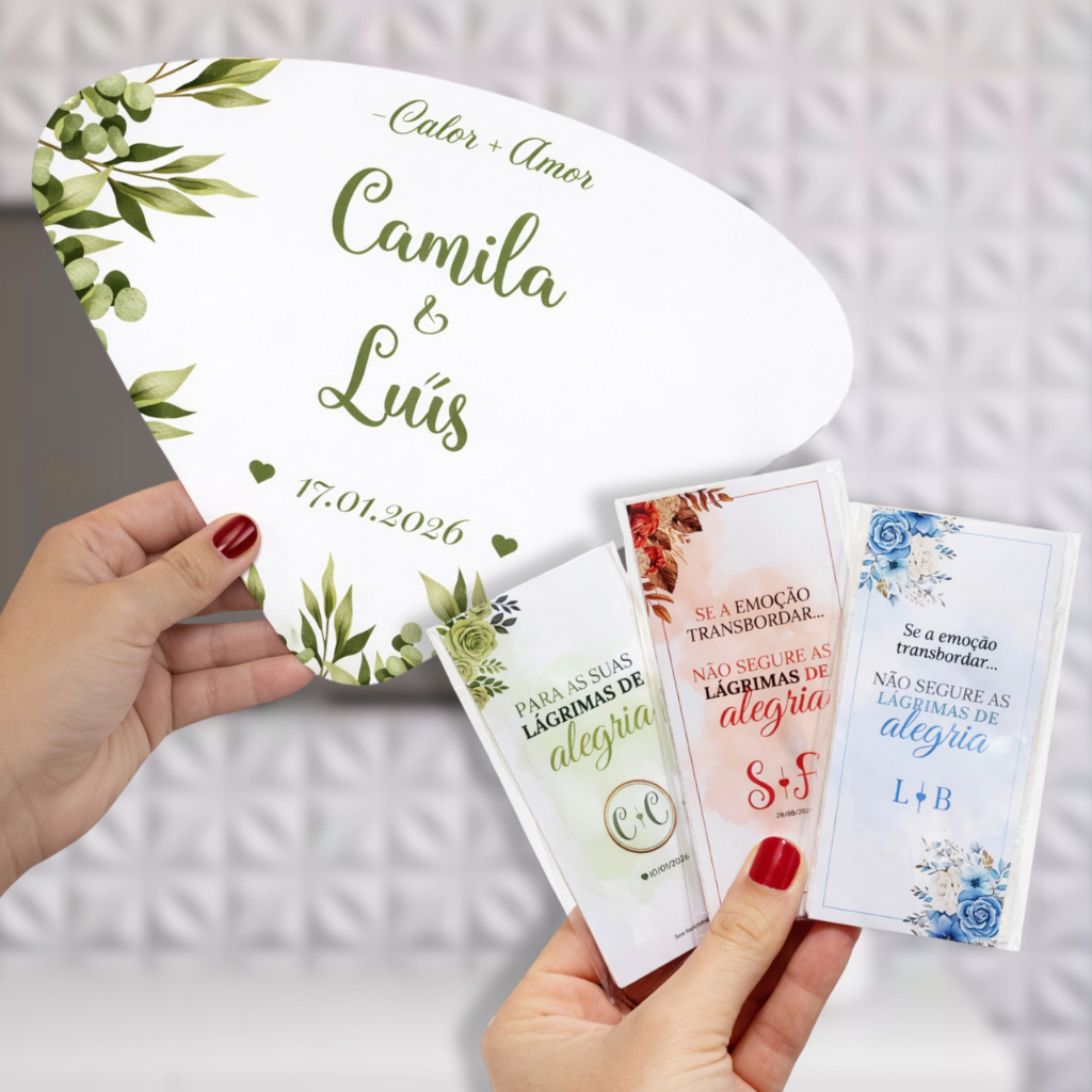Kit Ventarola Leque e Lágrimas de Alegria para Casamento Personalizado