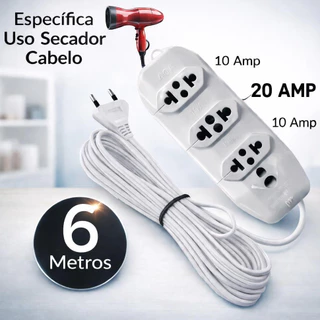 Extensão elétrica REFORÇADA 6 metros para Secador de cabelo