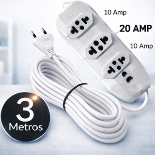 Extensão Elétrica 3 metros Fio Reforçado 2.5mm com 3 tomadas em Oferta na Shopee