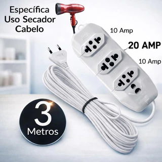 Extensão Elétrica para Air Flyers e Secador Cabelo 20 Amperes e 10 Amperes