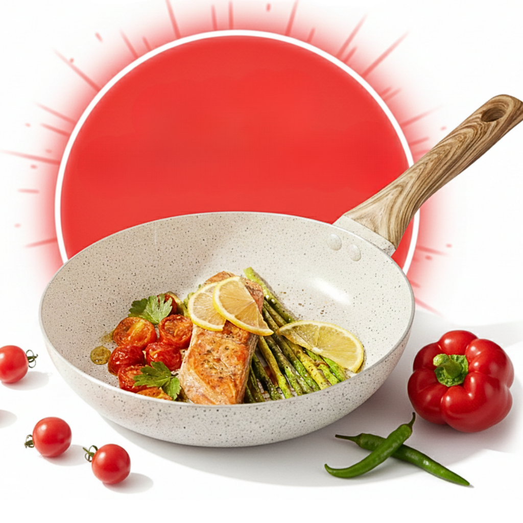 Imagem Frigideira Antiaderente Não Usa Óleo Cerâmica Vanilla Cream Branca Bege Fundo Triplo Premium Indução 20cm