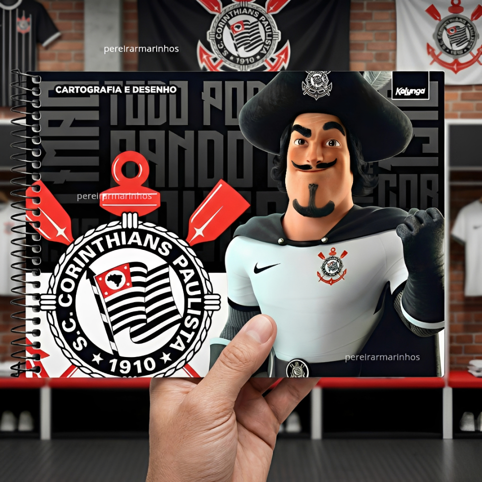 Caderno Desenho Cartografia Capa Dura 48 Folhas Corinthians Original A4 Escolar Artístico Papelaria