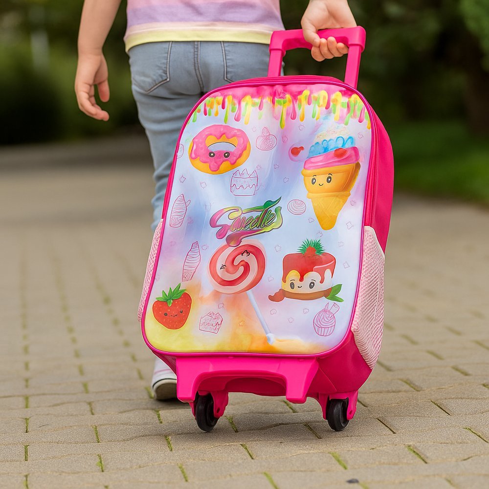 Mochila de Rodinhas Infantil escolar Princesa do Mar Princess Wings cars - Rosa e de menino carrinho