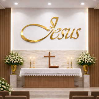 🏛️🙏 Jesus Decorativo para Igreja – Acrílico Espelhado Dourado Luxo em Oferta na Shopee