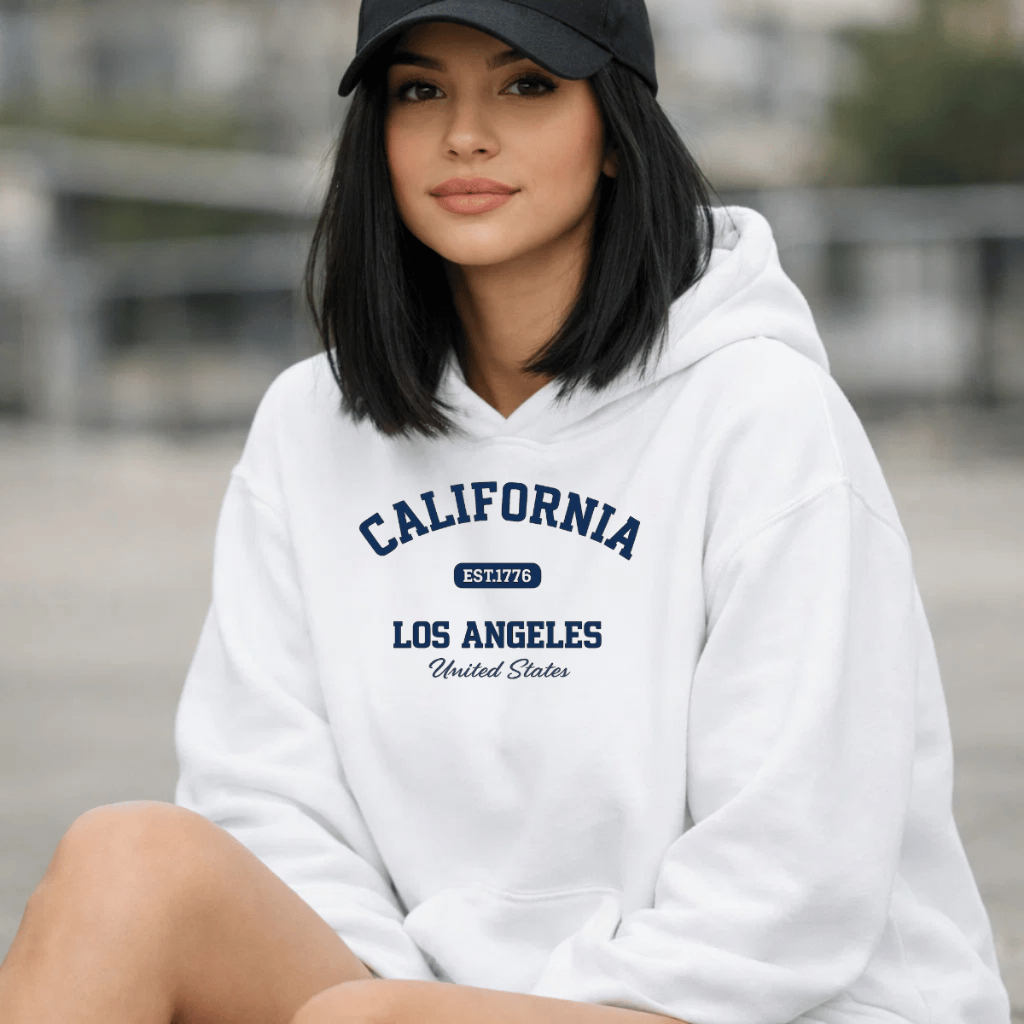 Moletom  Feminino Canguru Estampado California Blusa De Frio 100% Algodão em Oferta na Shopee