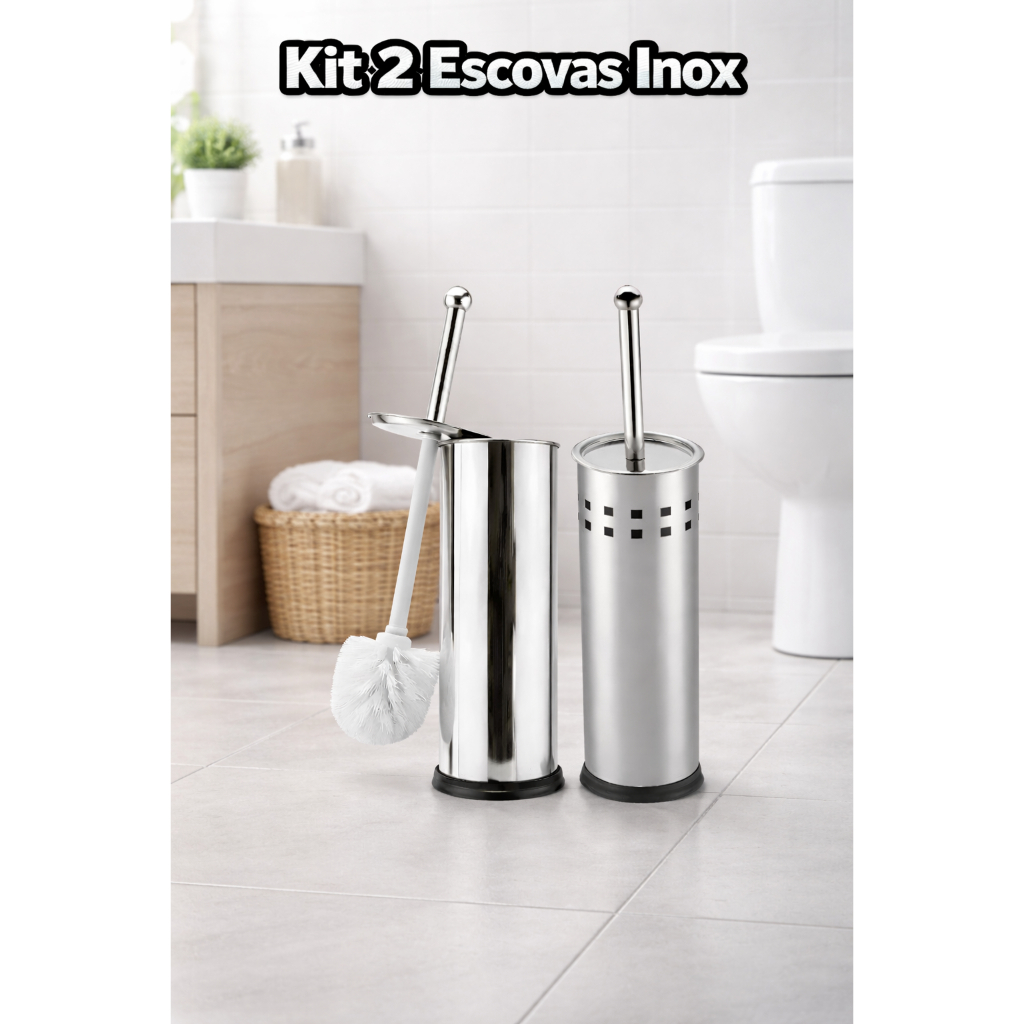 Kit 2 Escova Sanitária Inox Limpeza Vaso Sanitário com Suporte
