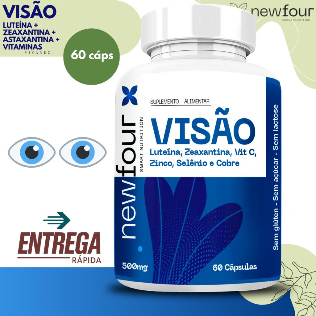 Luteína + Zeaxantina + Vitamina C + Zinco + Selênio + Cobre 500mg 60 Cápsulas Suplemento para Visão  - New Four