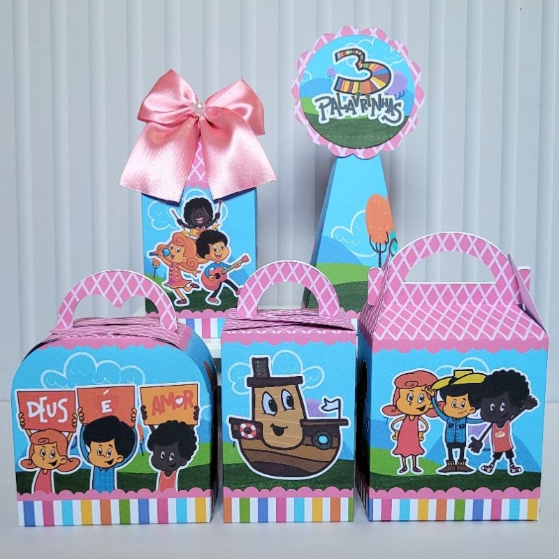 Personalizados 3 Palavrinhas Menina Rosa Desmontada Caixinha Lembrancinha Kit Festa
