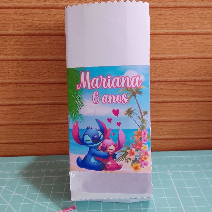 Stitch e Angel Saquinhos personalizado pra pipoca -  18x8x5 - 20/30/40/50