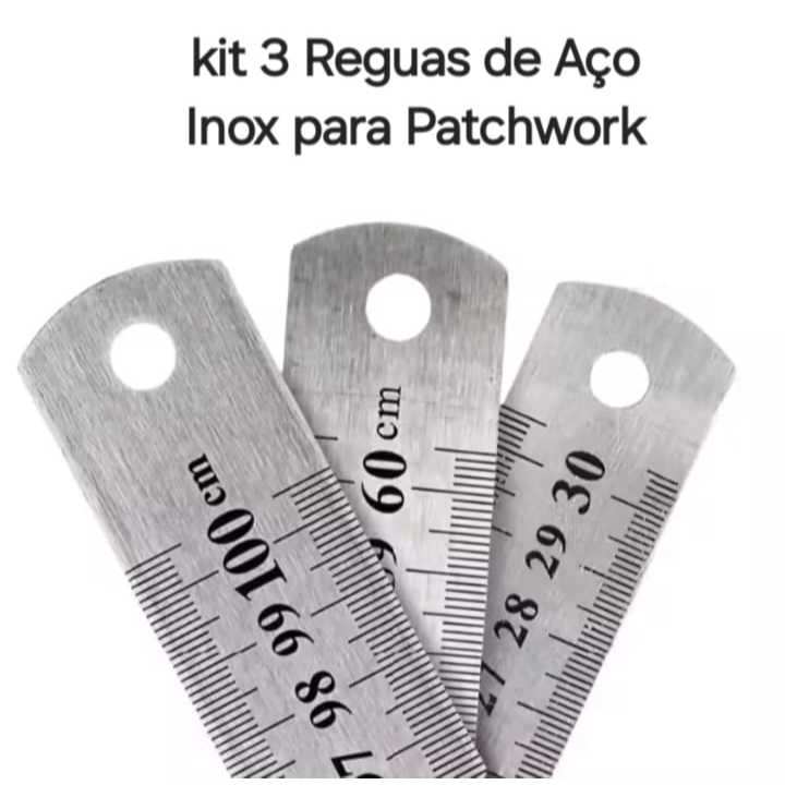 Kit Réguas Inox Aço 30 Cm 60 Cm 1 Metro Scrapbook Patchwork-Promoção