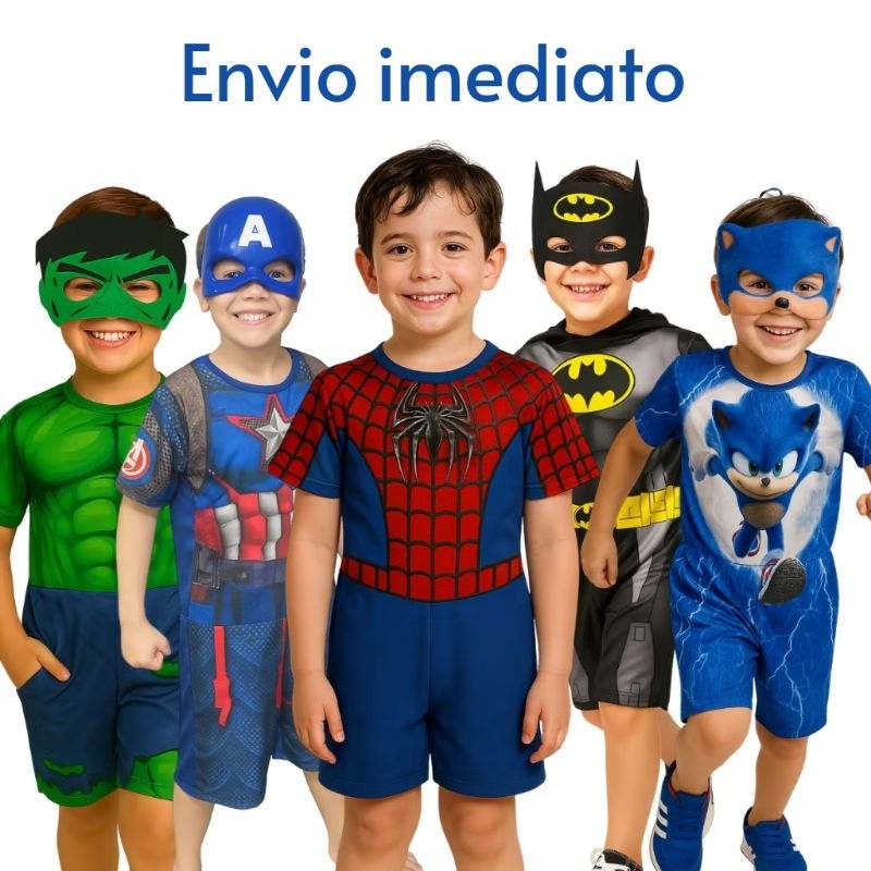 Fantasia do Homem aranha, Hulk, Batman ,flash capitã América,infantil com máscara