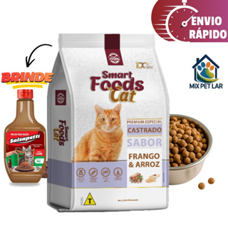 RAÇÃO SMART FOODS CAT ALIMENTO GATOS CASTRADOS 10,1KG FRANGO & ARROZ + MOLHO CREMOSO SALSAPETTI 250G em Oferta na Shopee