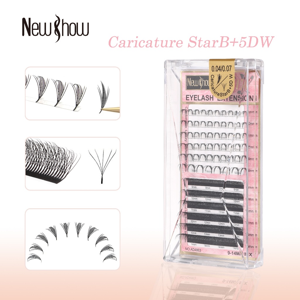 New Show Cílios 0.04D/0.07D mistura SHAPED Extensão  Postiços Alongamento Novidade Volume Maquiagem Híbrida em Oferta na Shopee