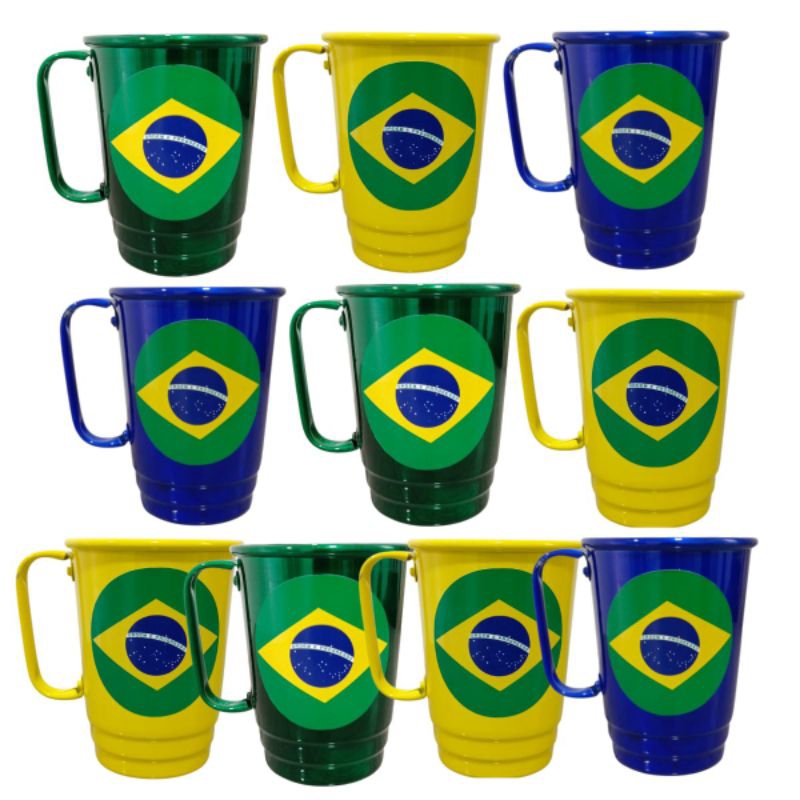 Kit 10 Canecas de Alumínio Personalizada Copa do Mundo Seleção Brasileira Festa Brasil Eleição