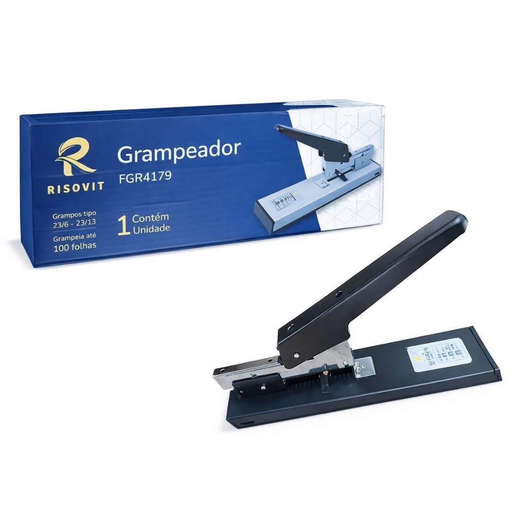 Grampeador Grande de Mesa Profissional Metal Grampear  Até 100 Folhas Compátivel Com Grampos 23/13, 23/10, 23/08 e 23/06