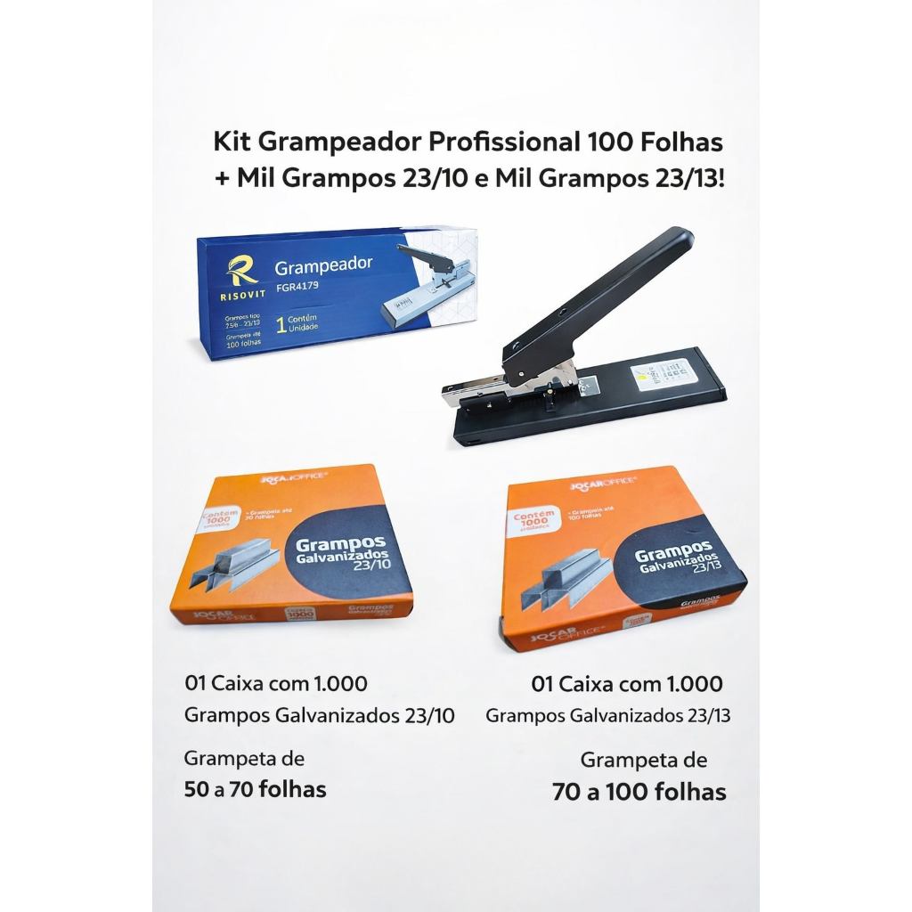 Grampeador Profissional 100 Fls +2000Grampos 23/10 e 23/13 em Oferta na Shopee