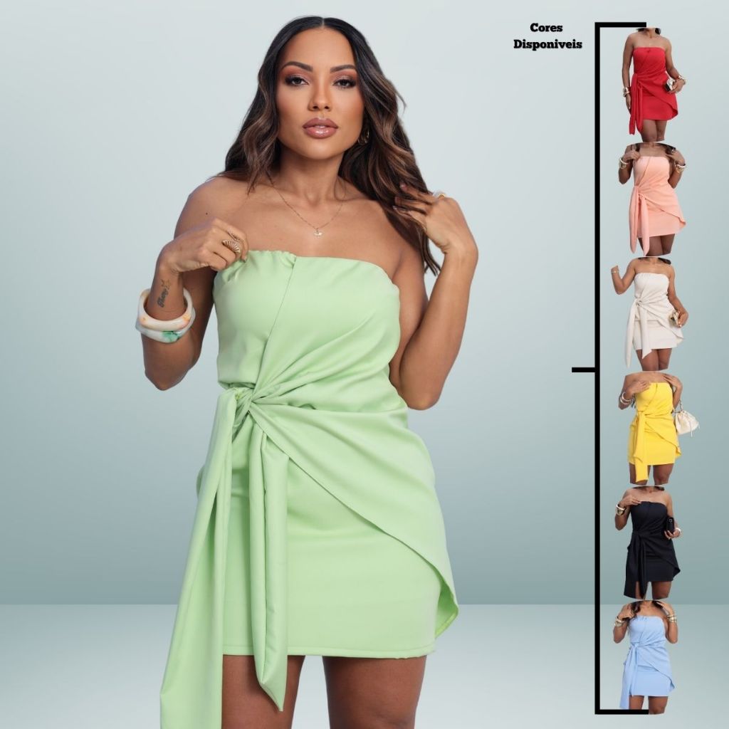 Vestido Feminino Curto Alfaiataria Transpassado Tomara que caia Com Forro Verão 2026 em Oferta na Shopee