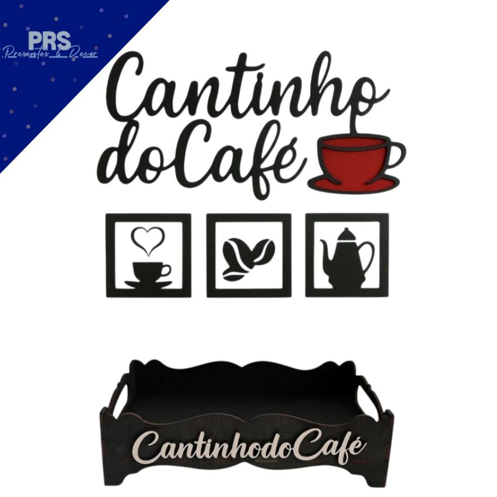 Kit Cantinho do Café Completo com Frases Decorativas para Paredes e Mini Bandeja em Oferta na Shopee