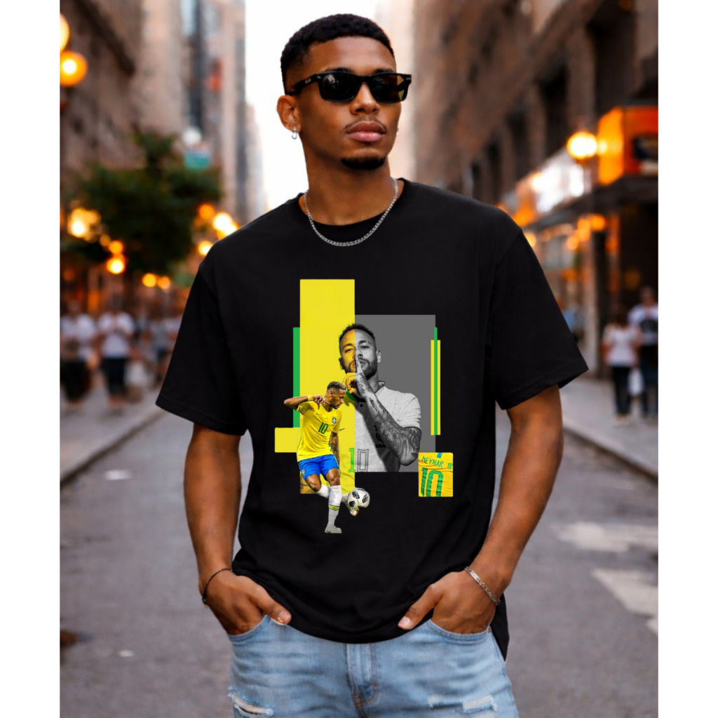 Camiseta Oversized Unissex Algodão Estampa Neymar NJR Copa do Mundo Brasil Futebol