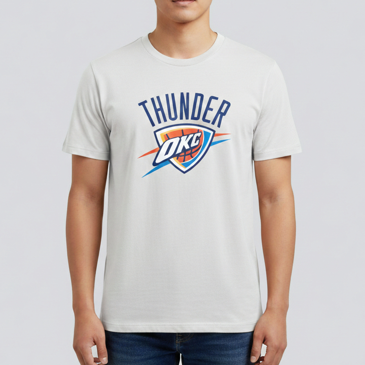 Camiseta Estampada Time de Basquete Thunder OKC Esporte Casual Camisa 100% Algodão Malha Penteda 30.1 Respiravél secagem