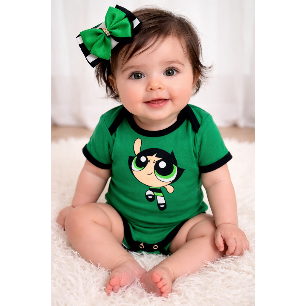 Body De Bebê Temático Meninas Super poderosas Lindinha, Docinho, Florzinha Festa Fantasia Bori Body Bory, Bodi