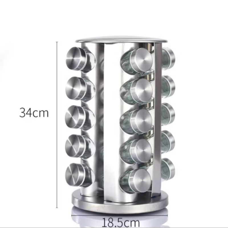 Porta Tempero Condimento Inox 20 Potes Redondo + Suporte Giratório Curvado