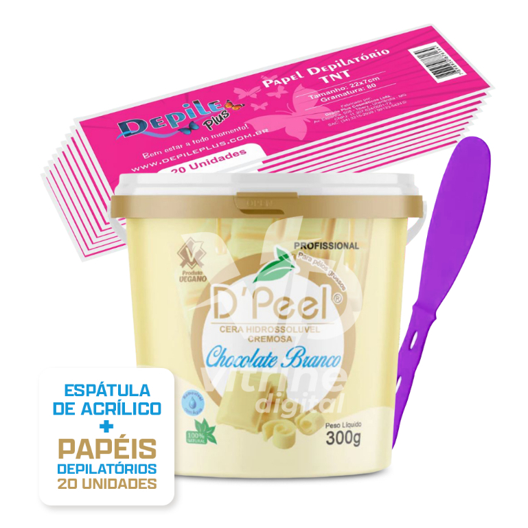 Kit Cera Depilatoria Hidrossoluvel Dpeel 300g + Espátula Acrilica + Papel Depilatorio 20 Unidades em Oferta na Shopee