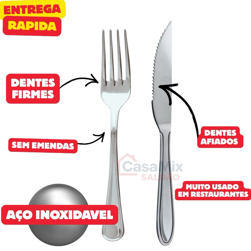 Detalhes do Jogo de Talheres 100 Peças Aço Inox 50 Garfos e 50 Facas Restaurante Buffet Bar Refeição Jantar
