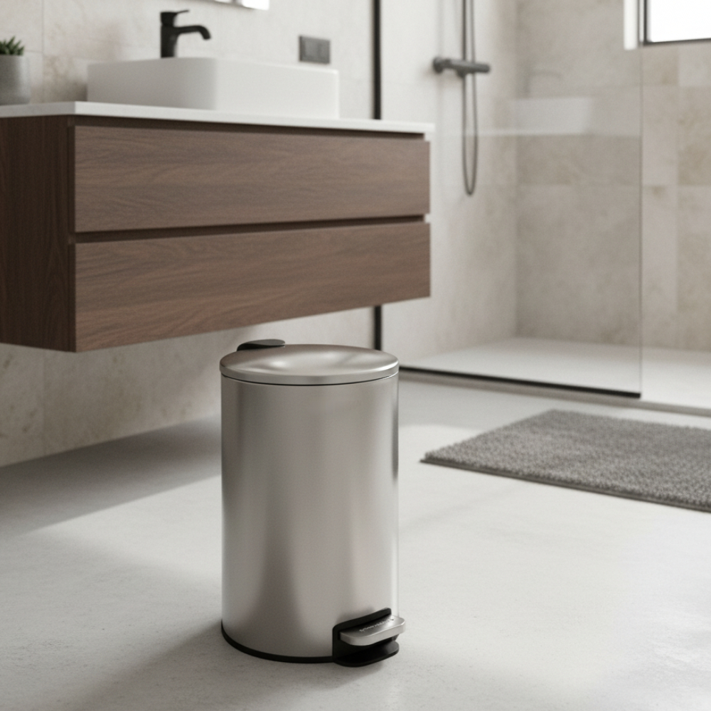 Lixeira Slim 5 Litros Aço Inox Balde Cesto Removível Alça Pedal Para Banheiro Escritório Lavabo Cozinha Higiene Casa Lar