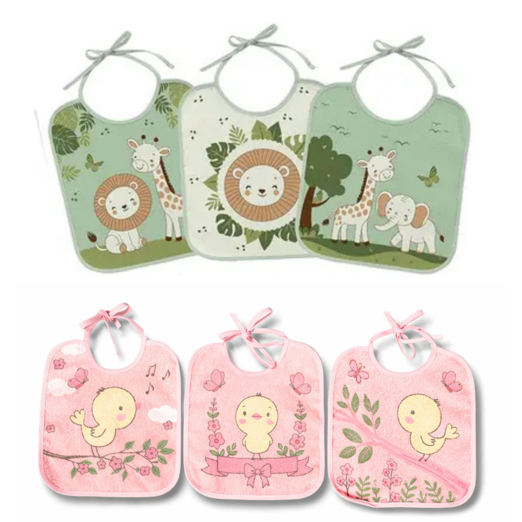 Kit 6 Babadores Algodão Impermeável Menino Menina Enxoval do Bebê