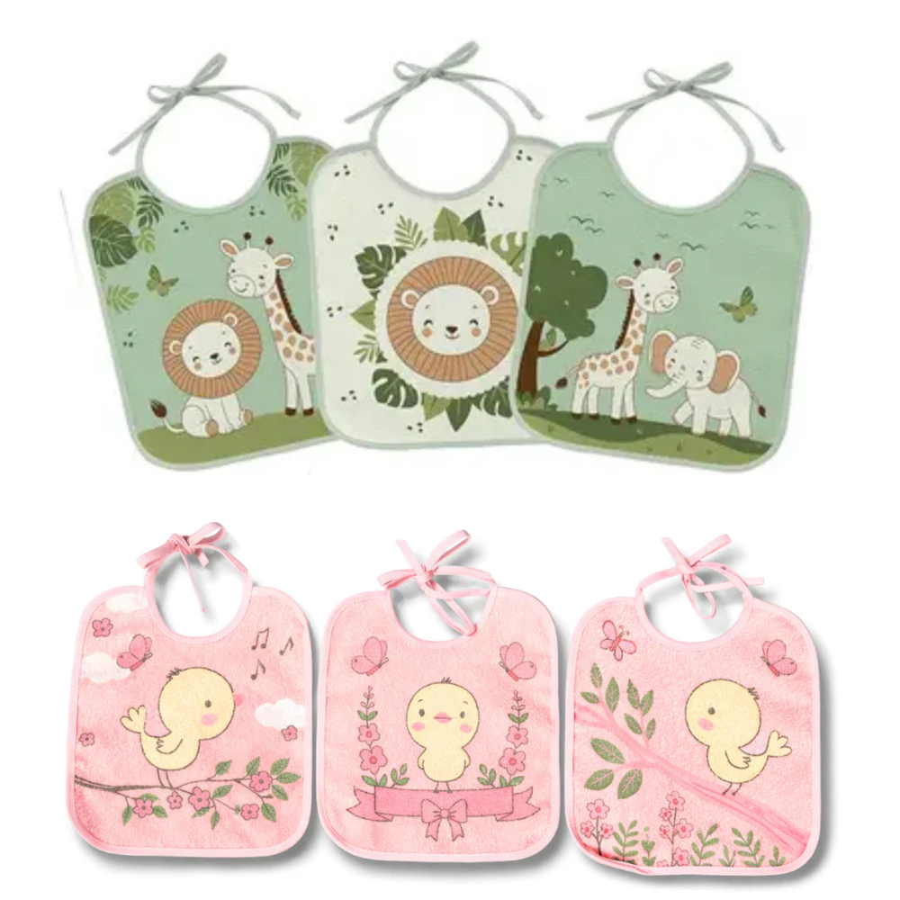 Kit 6 Babadores Algodão Impermeável Menino Menina Enxoval do Bebê