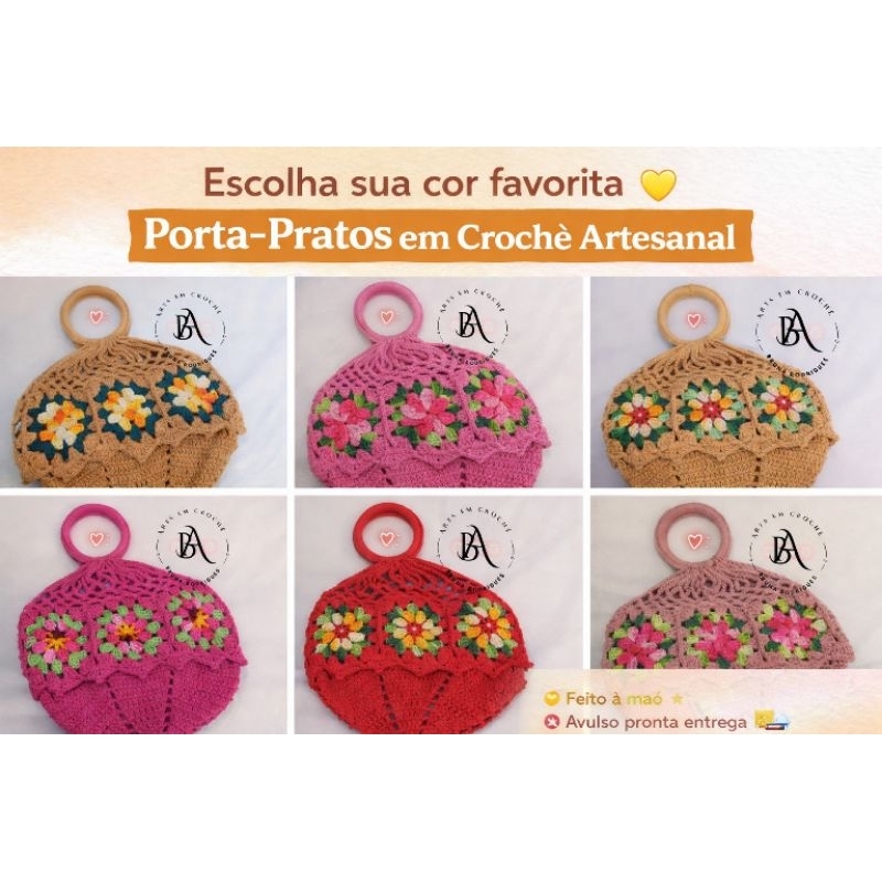 Porta pratos + porta talheres em crochê|Bolsa de crochê|Avulso em Oferta na Shopee