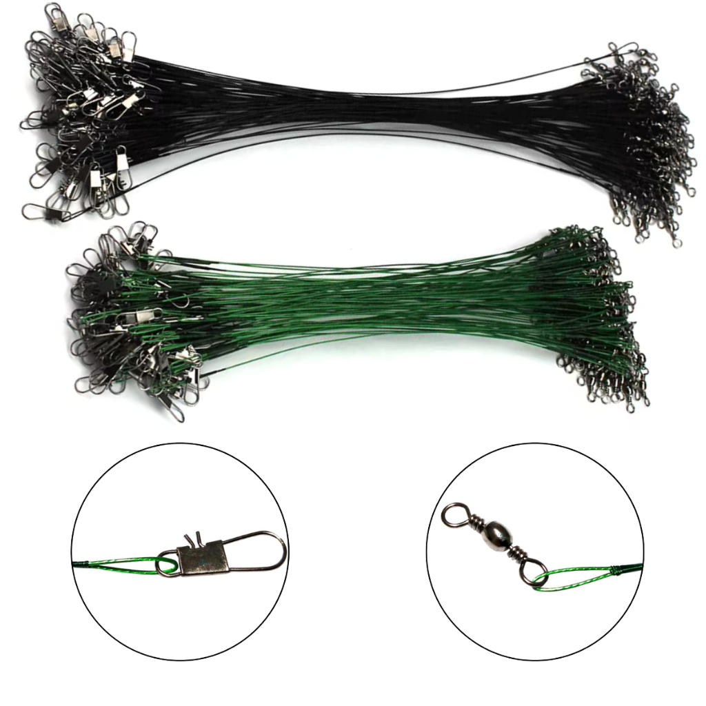 Kit de 05,10,20 Leader de linha de pesca de aço com girador e snap encastoado arame de aço