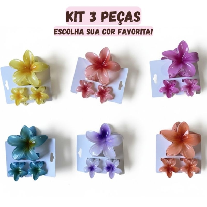 ​Kit 3 Presilhas de Cabelo Flor Havaiana Hibisco - Tendência Verão em Oferta na Shopee