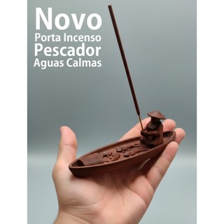Porta Incenso Pescador Águas Calmas Decoração Zen Canoa Relaxamento Decoração Calma e Minimalista