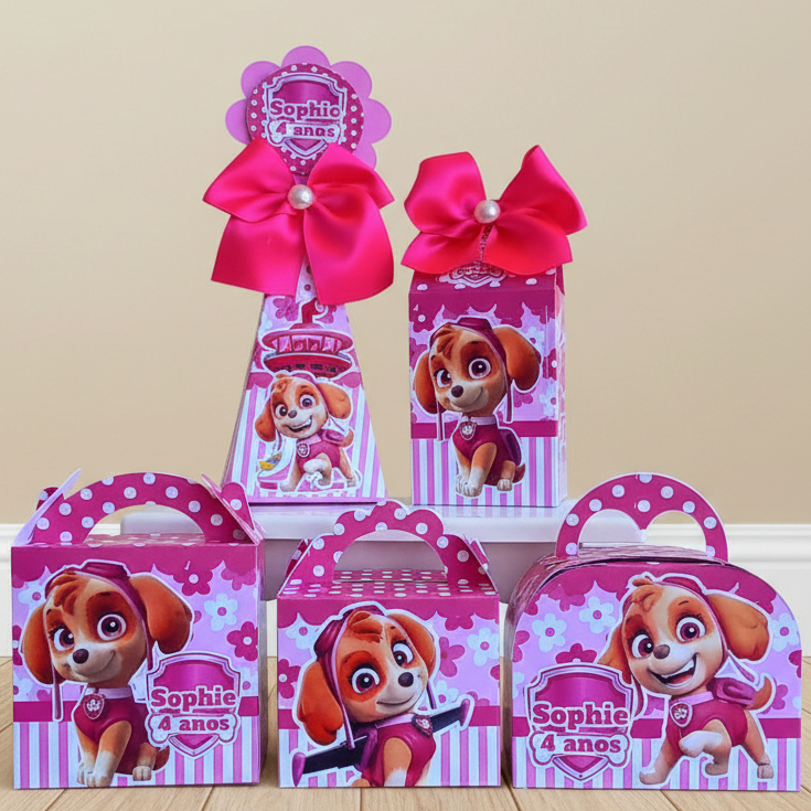 KIT PEGUE E MONTE – CAIXINHAS PERSONALIZADAS PARA LEMBRANCINHAS DE FESTA INFANTIL SKYE - PATRULHA CANINA