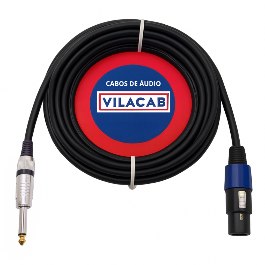 Cabo PP Speakon P10 Mono Macho Profissional 3 Metros Amplificador Potência Caixa Acústica Som Áudio