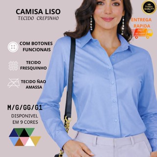 Camisa Lisa Femenina Elegante Tecido Crepinho M G GG G1 em Oferta na Shopee