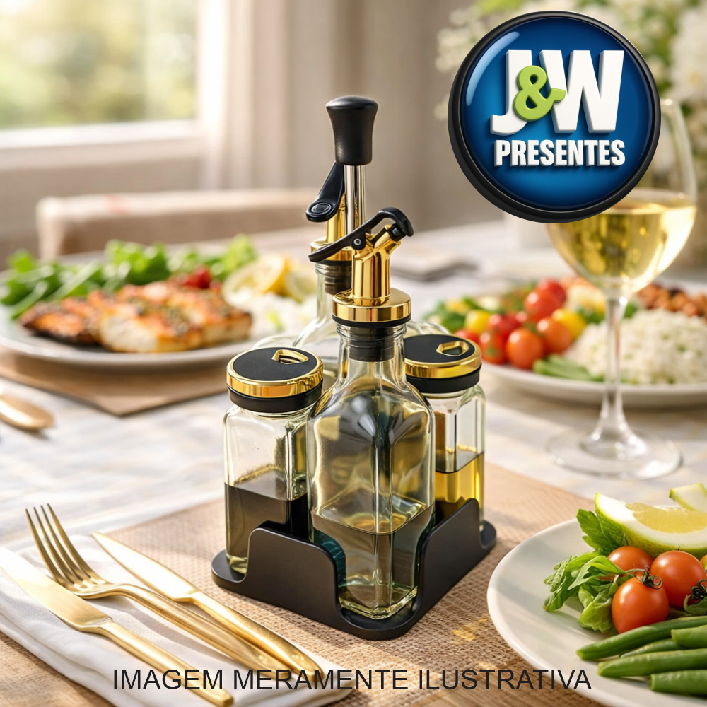 Galheteiro kit 4 pças Vidro c/ Suporte Preto ou Branco – Azeite Vinagre e Temperos | Mesa Posta Luxo em Oferta na Shopee