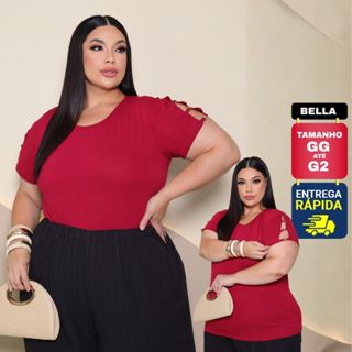 Blusa Plus Size Manga Curta Visco Lycra Premium com Detalhe na manga em Oferta na Shopee