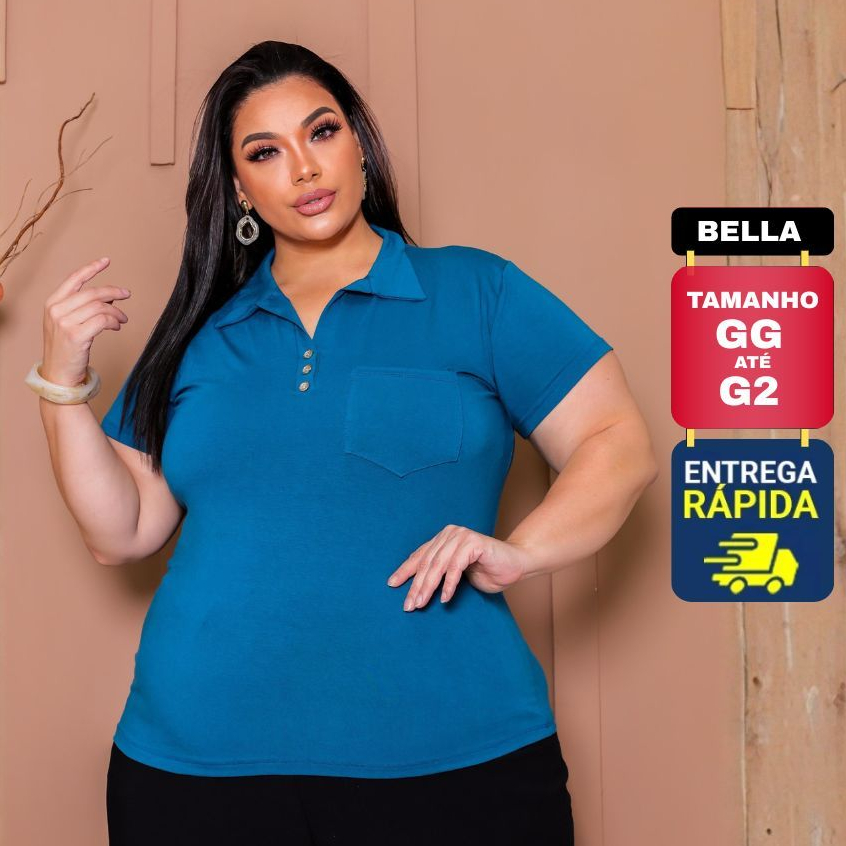 Blusa Plus Size Feminina Manga Curta com Gola Colarinho Polo Botão Regulável Plus Size em Oferta na Shopee