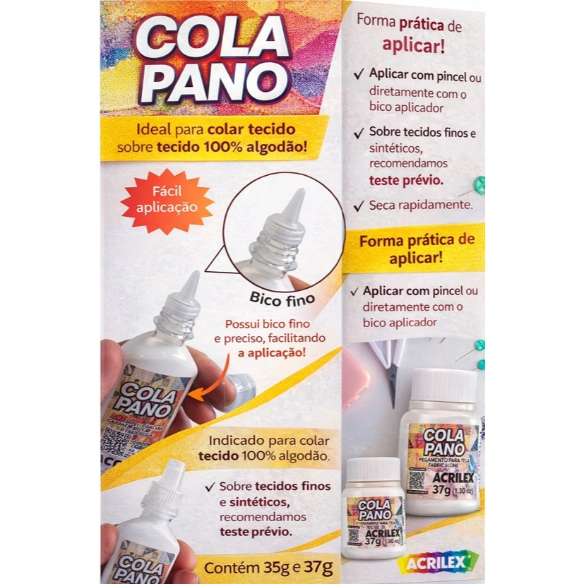 Cola Pano Acrilex Cola Para Tecido Costura Barra de Calça Artesanato Fácil Aplicação em Oferta na Shopee