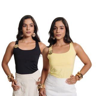 Kit 2 Regata Blusa Feminina poliamida forrada Elegante Alça Grossa Tendencia Verao